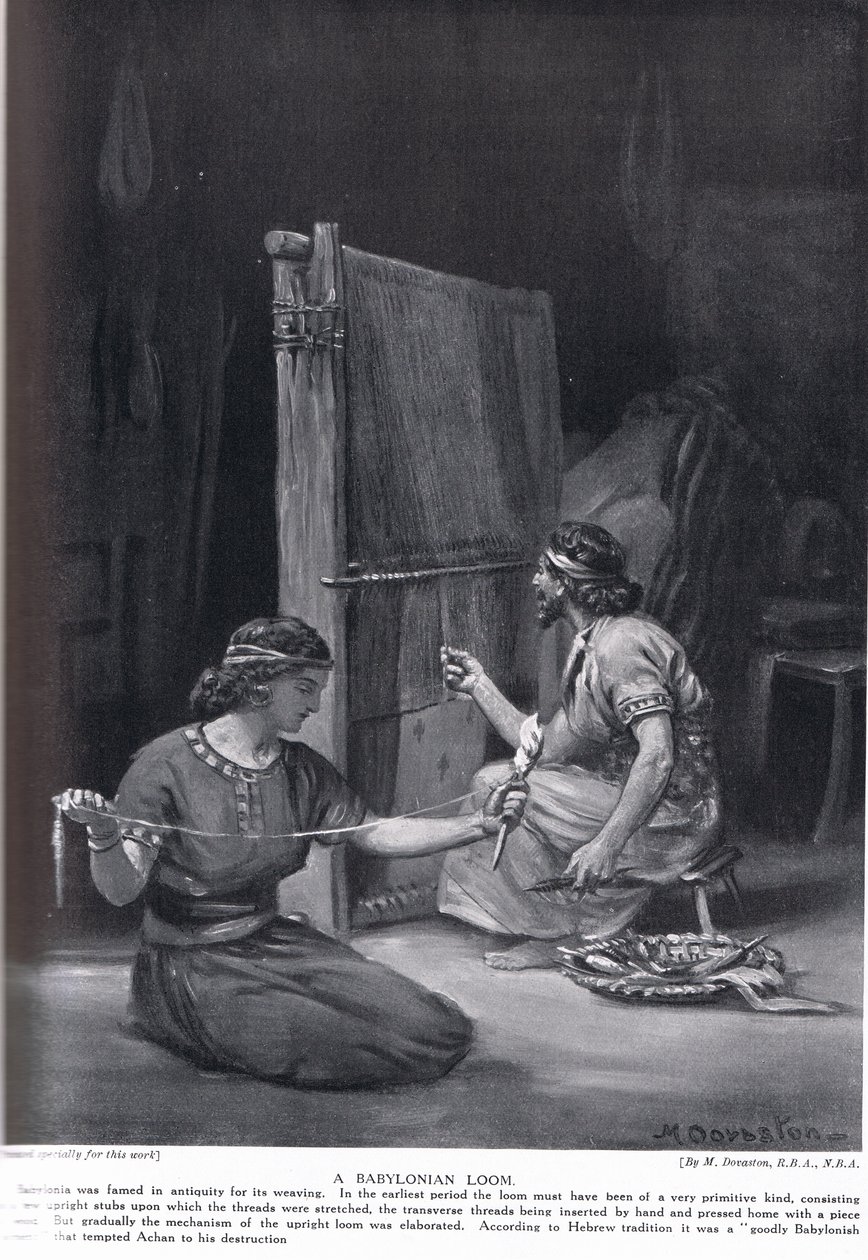 Babiloni szövőszék, illusztráció Hutchinson "History of the Nations" című művéből (lithó) alkotó: Margaret Dovaston
