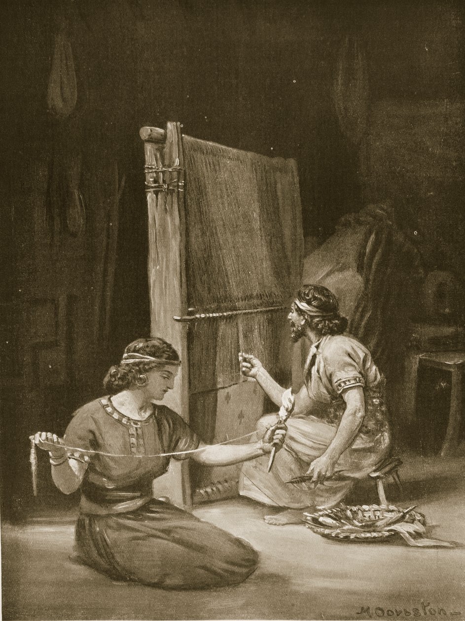 Babiloni szövőszék, illusztráció Hutchinson "History of the Nations" című művéből (lithó) alkotó: Margaret Dovaston