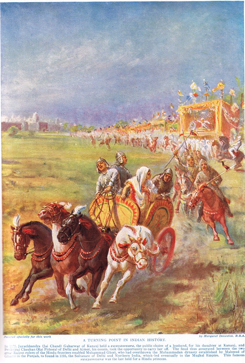 Fordulópont az indián történelemben, illusztráció a "Hutchinsons History of the Nations" című könyvből, 1910 körül (színes litográfia). alkotó: Margaret Dovaston