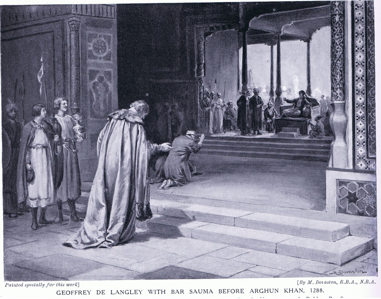 Geoffrey de Langley és Bar Sauma az Arghun Khan előtt 1288AD (litográfia) alkotó: Margaret Dovaston