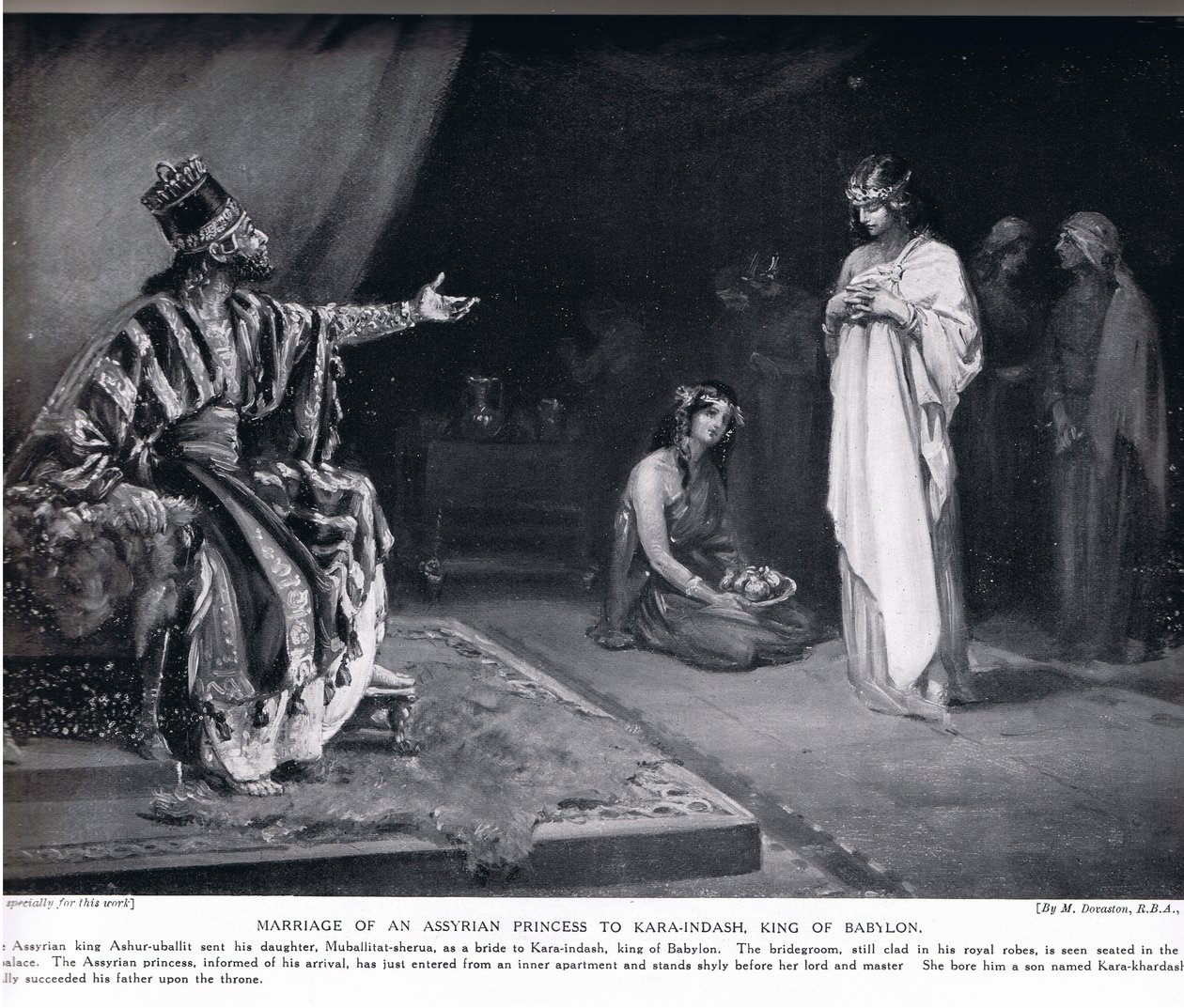 Asszíriai hercegnő és Kara-Indás, Babilon királyának házassága, illusztráció a "Hutchinson