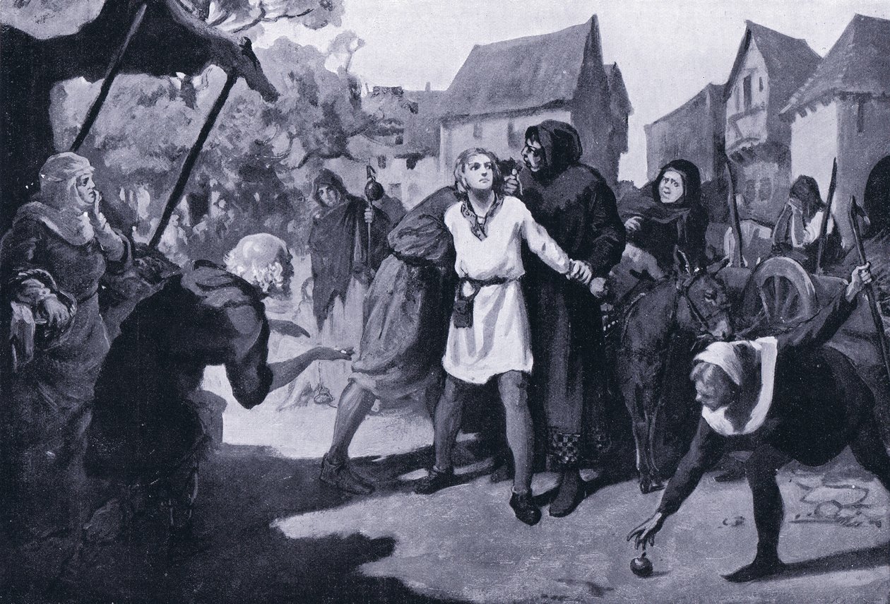 Richards lapja gyanút kelt az erdburgi piacon AD1192 alkotó: Margaret Dovaston