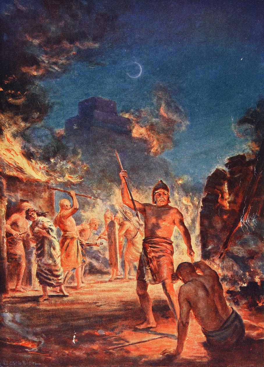 Lagash felgyújtása, illusztráció Hutchinson "History of the Nations" című művéből, 1910 körül (színes litográfia). alkotó: Margaret Dovaston
