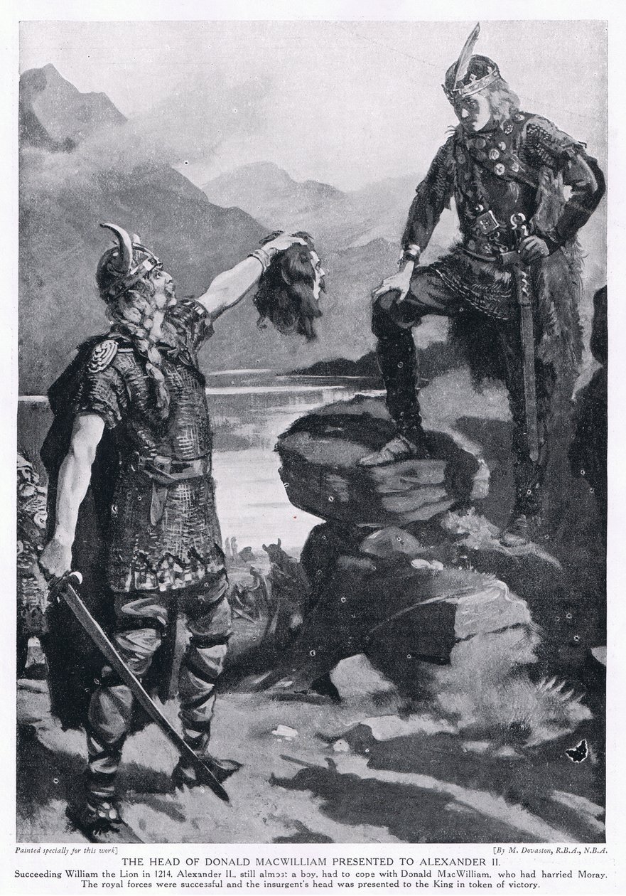 Donald MacWilliam feje, amelyet II. Sándornak adtak át Kr.u. 1214-ben. alkotó: Margaret Dovaston