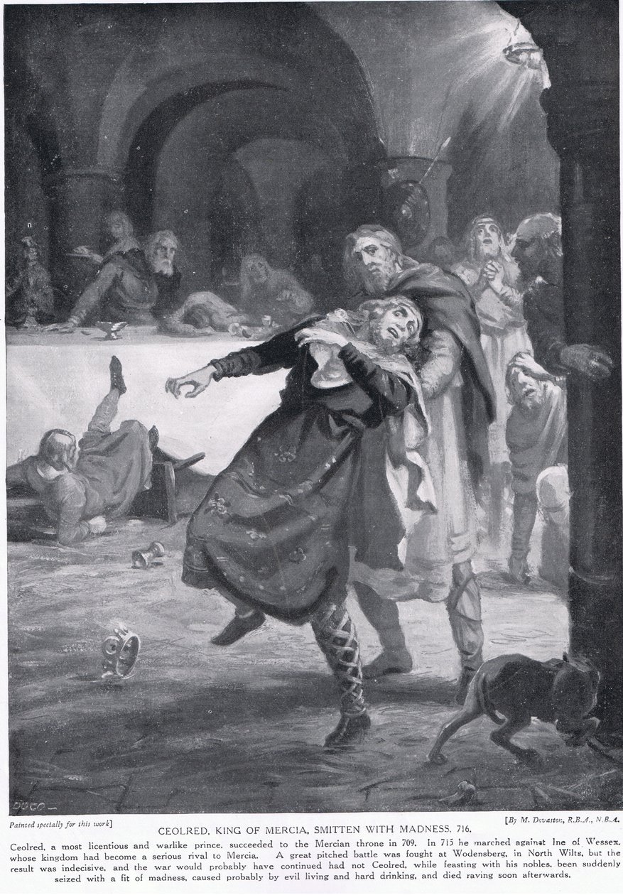 Ceolred merciai király őrülete Kr.u. 716 alkotó: Margaret Dovaston
