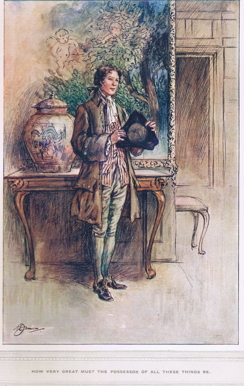 "Milyen nagy lehet mindezek birtokosa", illusztráció Oliver Goldsmith "The Vicar of Wakefield" című művéből, 1910 körül. alkotó: Margaret Jameson