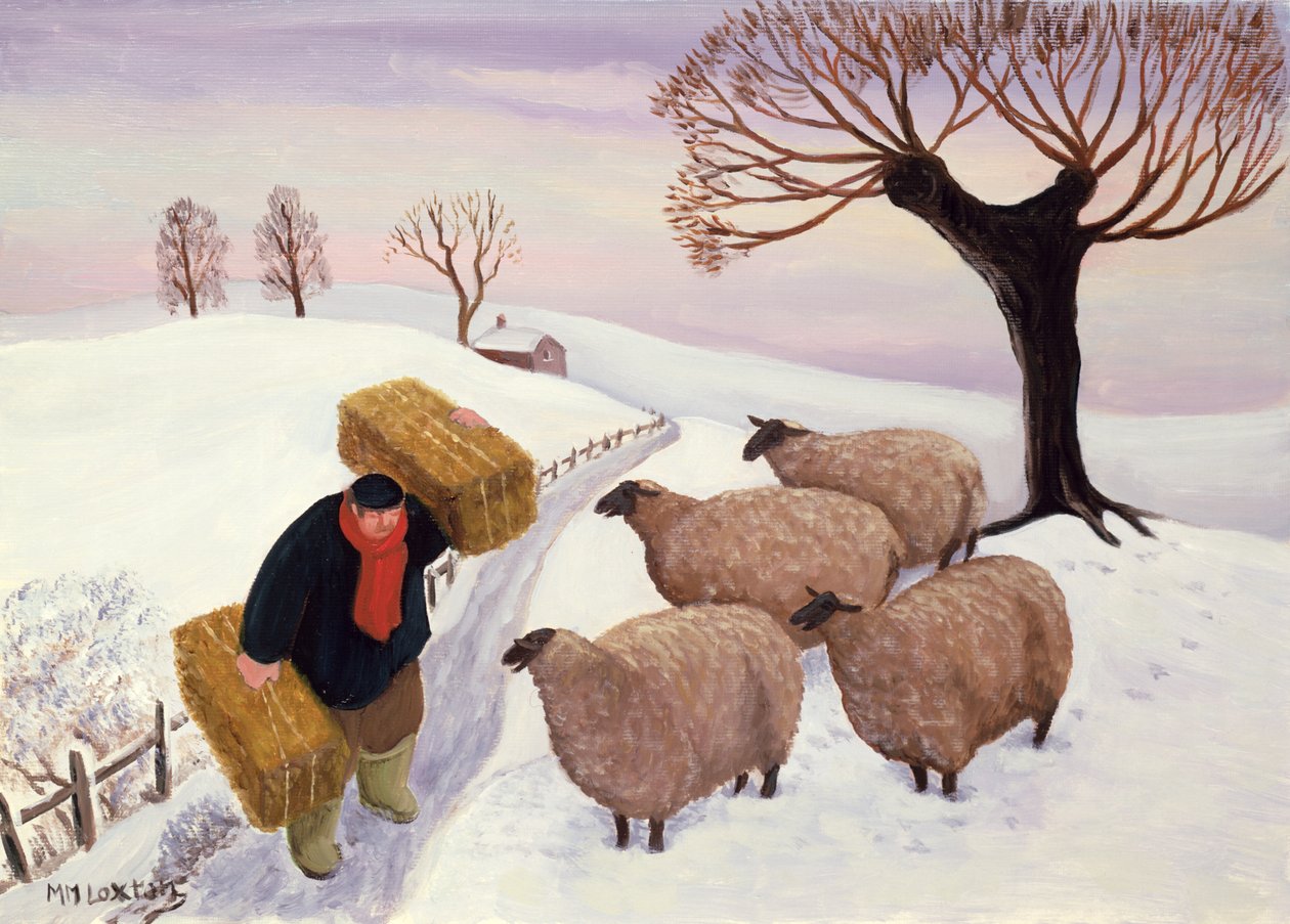 Szénát hordani a juhoknak télen alkotó: Margaret Loxton