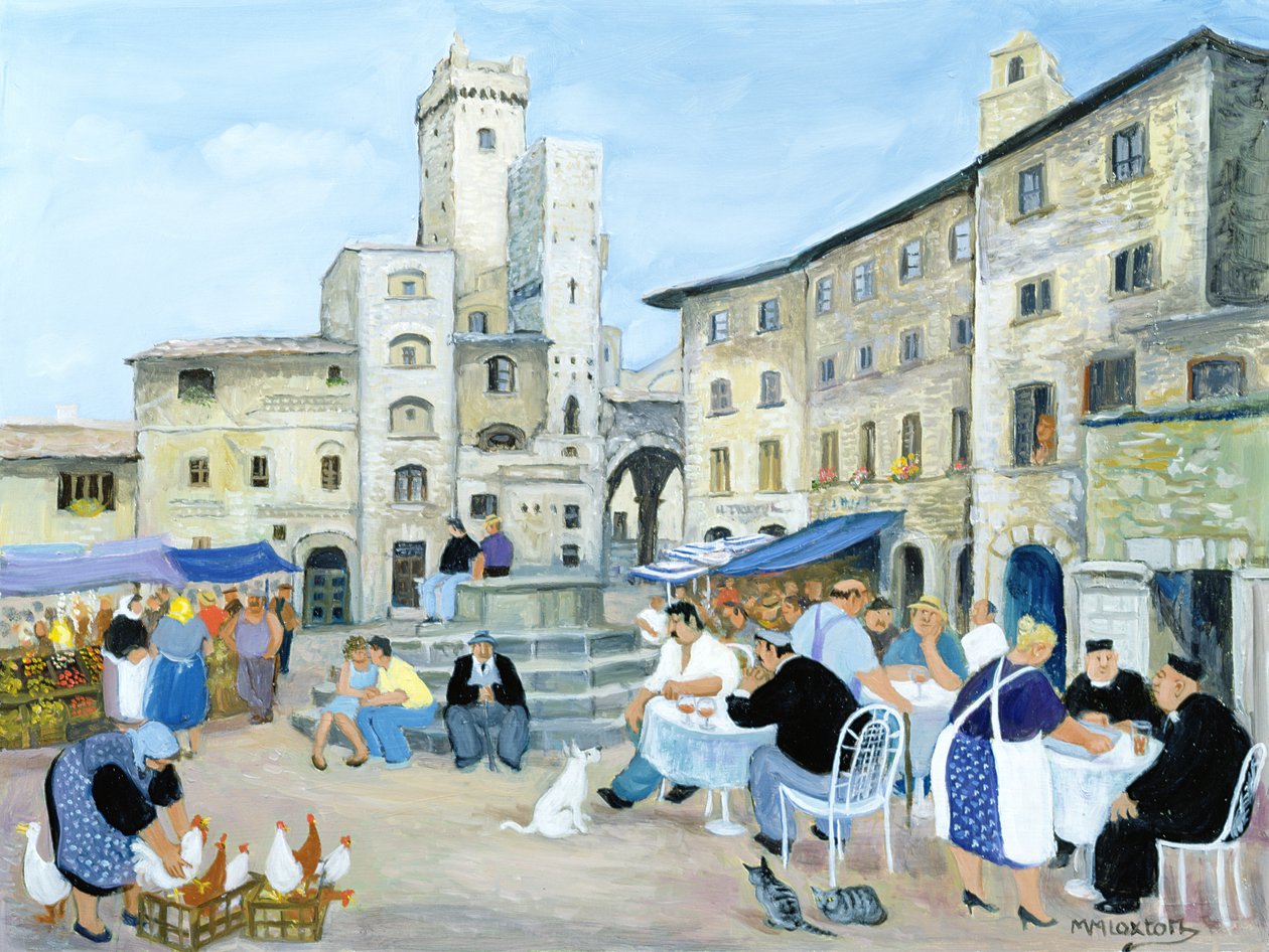 Ebédidő a piactéren, Toszkána (olaj, vászon) alkotó: Margaret Loxton