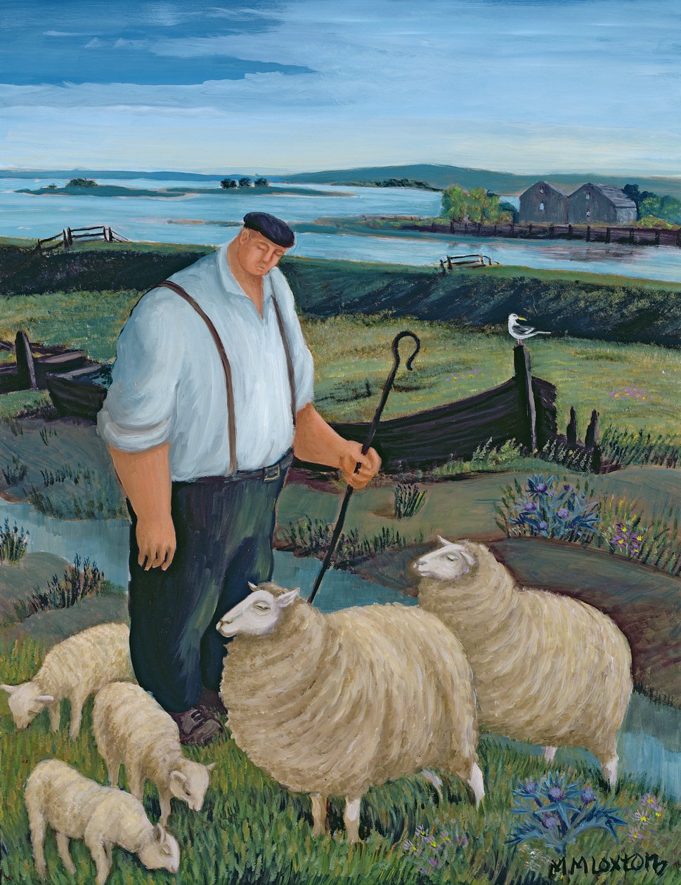 Pásztor juhokkal a folyó táján alkotó: Margaret Loxton