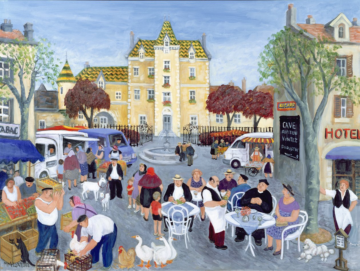 Város tér Burgundiában (olaj, vászon) alkotó: Margaret Loxton