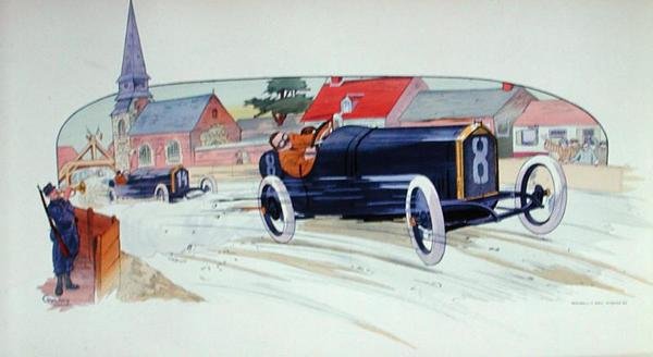 Egy Peugeot versenyautó az 1911-es Grand Prix de France-on alkotó: Marguerite (fl.1909 14) Montaut