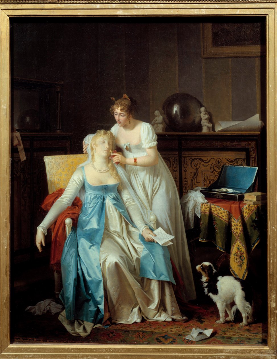 Rossz hír Egy Premier Empire divatba öltözött lány elájul, amikor szerencsétlenséget hirdető levelet olvas. Marguerite Gerard (1761-1837) festménye 1804 V. 0,63x0,5 m alkotó: Marguerite Gerard