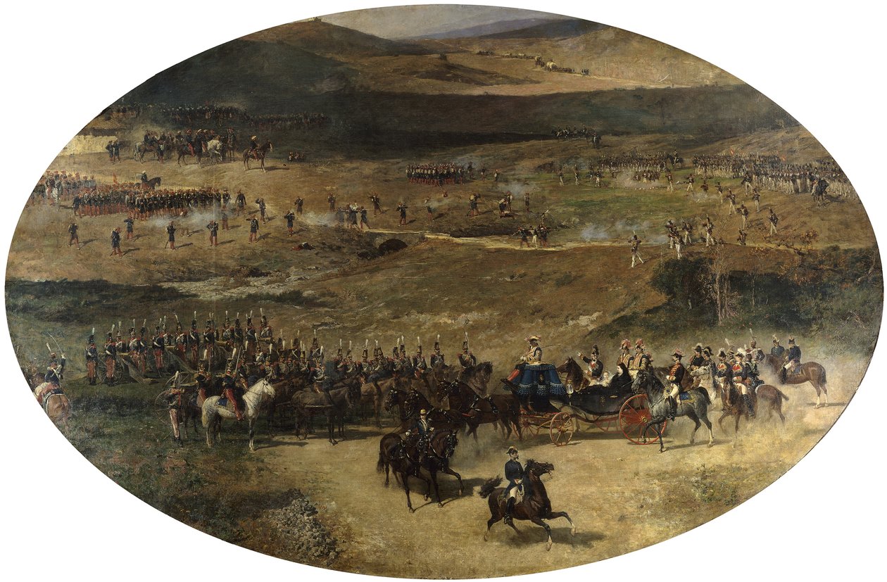 Mária Krisztina királynő a csapatok áttekintése, 1866-1867 alkotó: Marià Fortuny