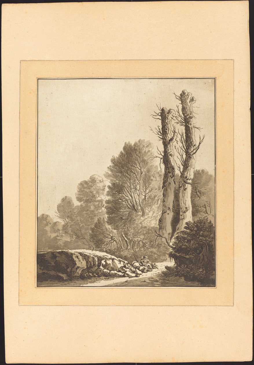 Táj két fával alkotó: Maria Catharina Prestel after Herman Saftleven