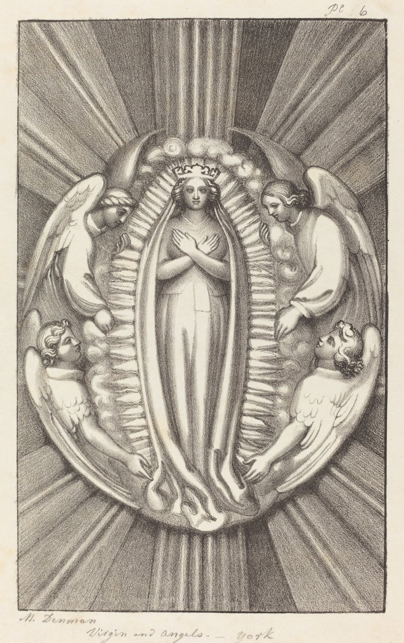 Szűz és angyalok, kulcskő Yorkban alkotó: Maria Denman after John Flaxman