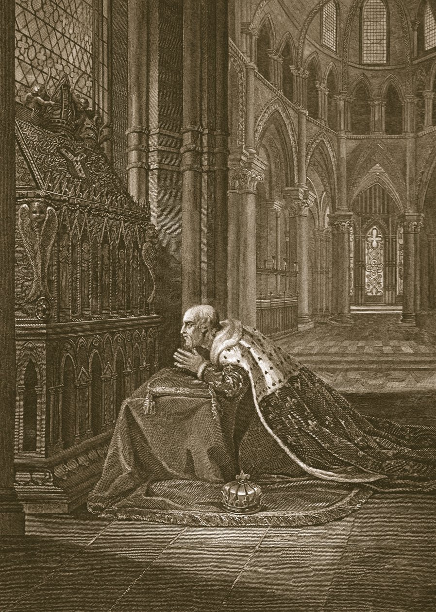 VII. Lewis, Franciaország királya, Beckett sírja előtt, W. Sharp metszete, illusztráció David Hume „Anglia története” című művéből, pub. R. Bowyer, London, 1812 alkotó: Maria Hadfield Cosway