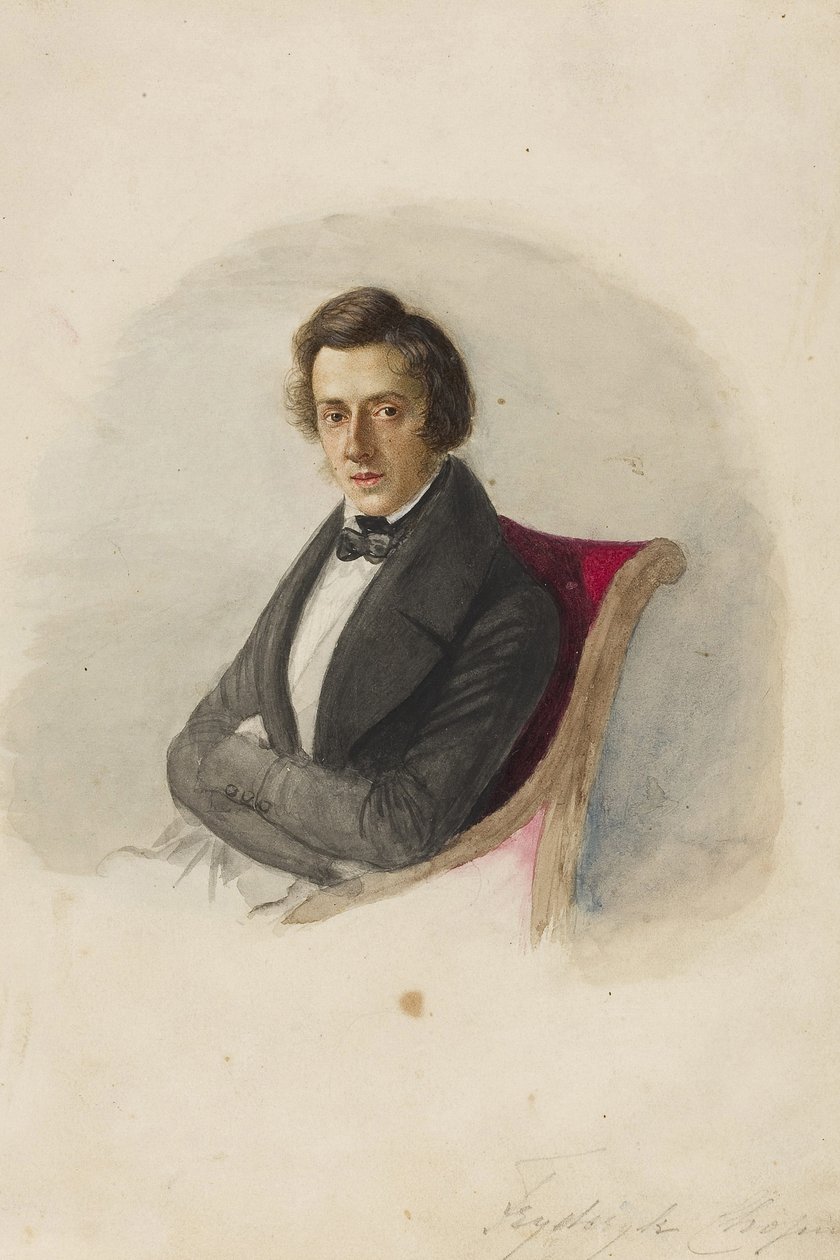Frederic Chopin (1810-1849) portréja par Wodzinska, Maria (1819-1896). Akvarell és tinta kartonra alkotó: Maria Wodzinska
