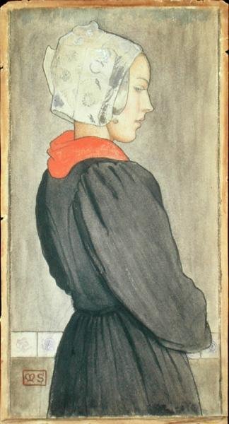 Holland lány, 1899 körül (akvarell, papír) alkotó: Marianne Stokes