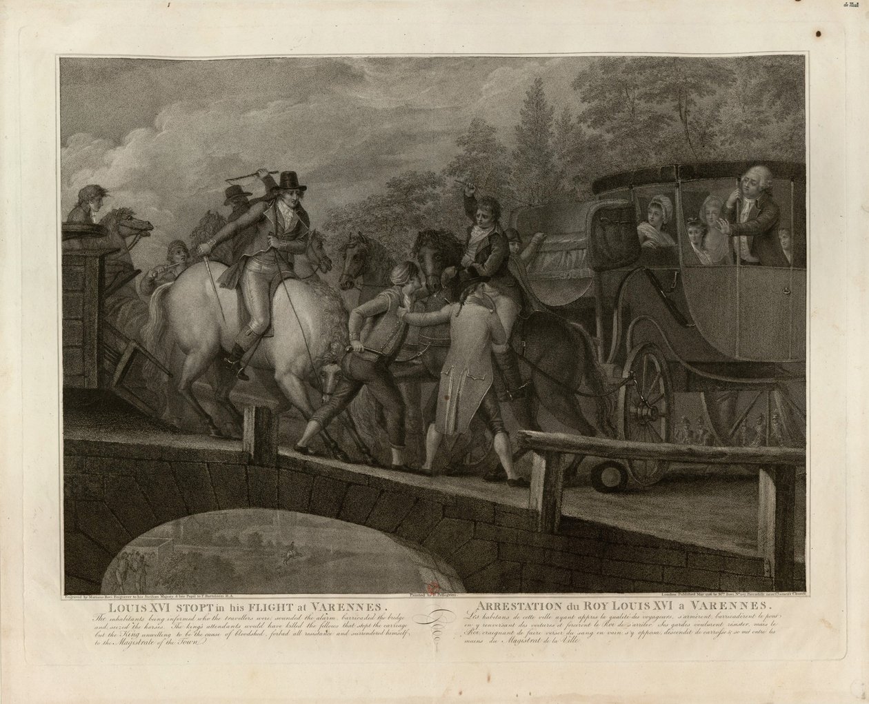 XVI. Lajos és családja letartóztatása Varennes-ben, 1791. június 22-én, 1796. alkotó: Mariano Bovi