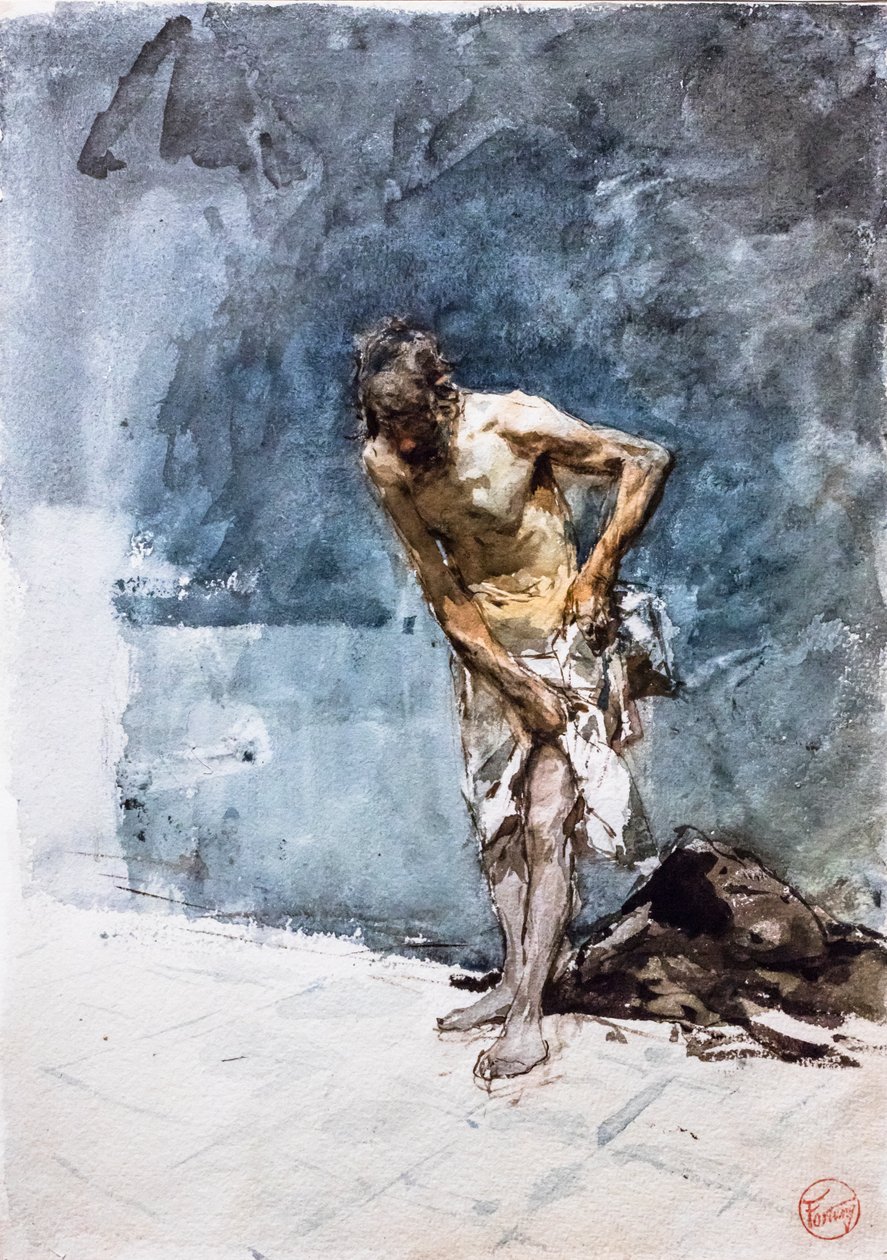 Lágyékkötőbe öltözött férfi, 1871 körül (akvarell, papír) alkotó: Mariano Fortuny