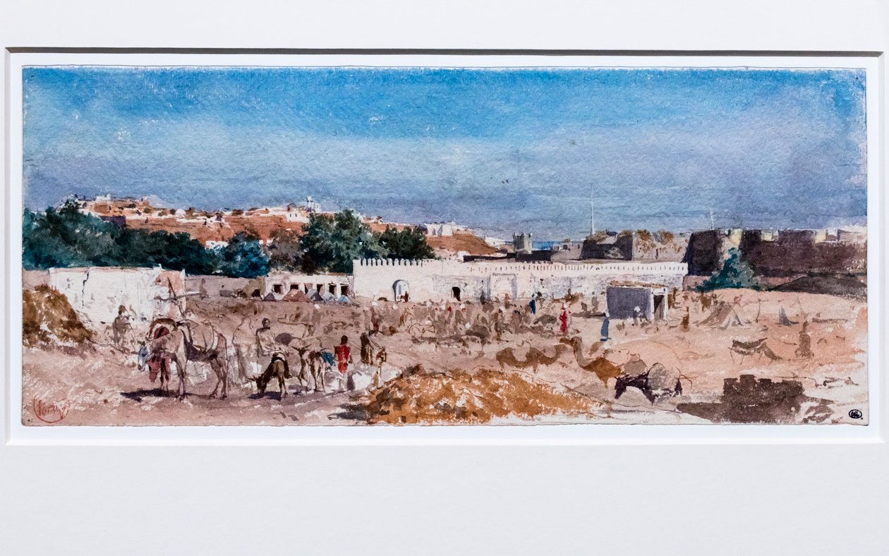 Észak-afrikai táj, 1862 után (akvarell grafit-előkészítő nyomvonalra, vastag vattás papírra) alkotó: Mariano Fortuny