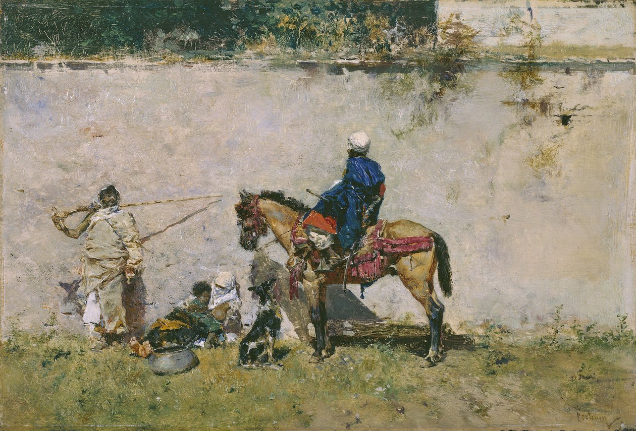 Orientalizmus: marokkói család a víz mellett (A marokkóiak) - Mariano Fortuny (1838-1874) festménye alkotó: Mariano Fortuny y Marsal