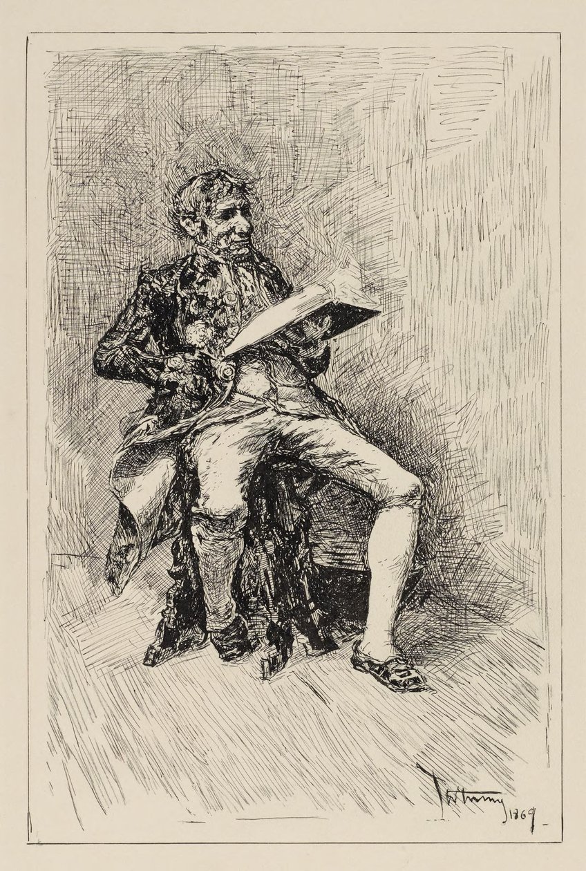 Sitzender Mann, der ein Buch liest alkotó: Mariano Fortuny