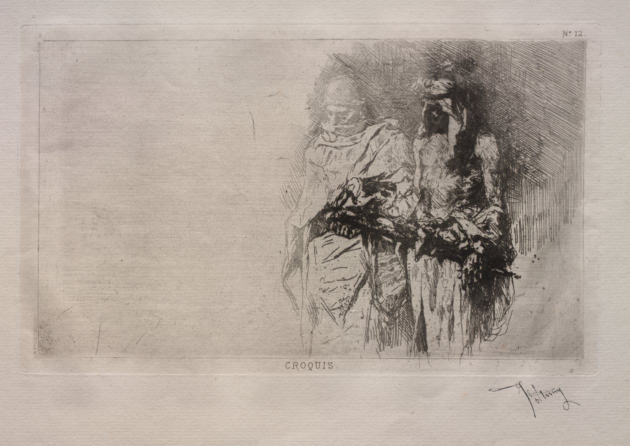 Vázlat (két arab figura) alkotó: Mariano Fortuny y Marsal