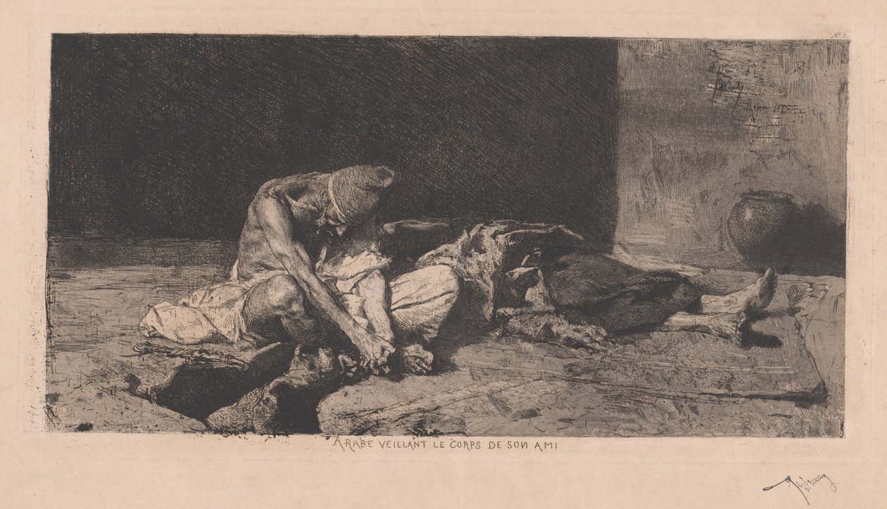 Arabe veillant le corps de son ami (arab őrködik barátja teste felett) alkotó: Marià Fortuny