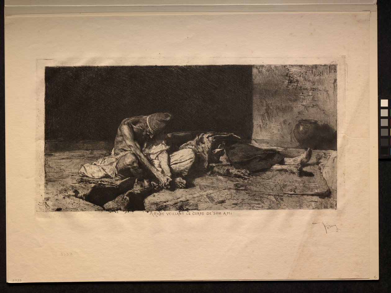 Arab barátja holttestét nézi, 1866. alkotó: Mariano Fortuny y Carbó