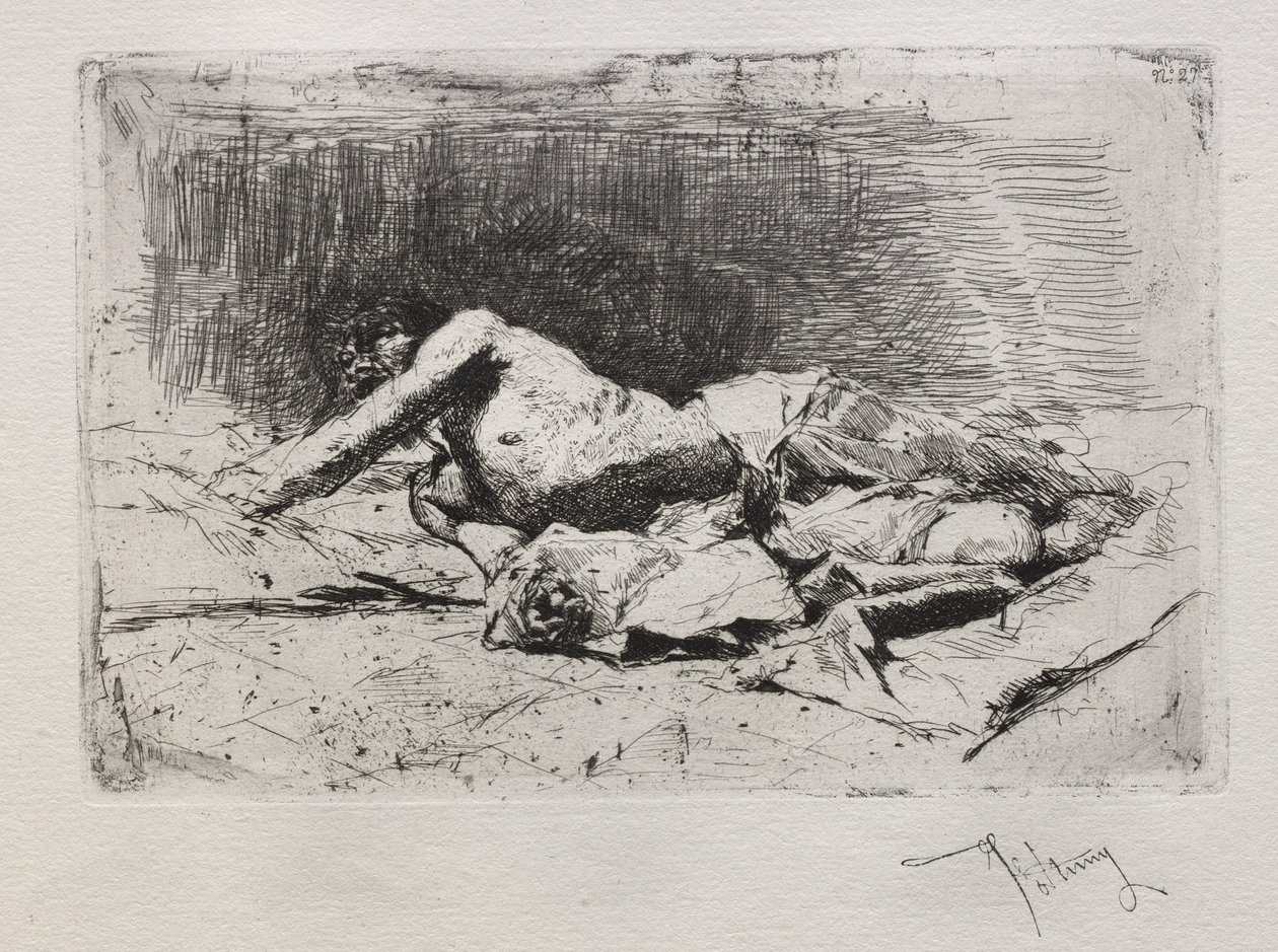 Ember gördülő piszok. alkotó: Mariano José María Bernardo Fortuny y Carbó