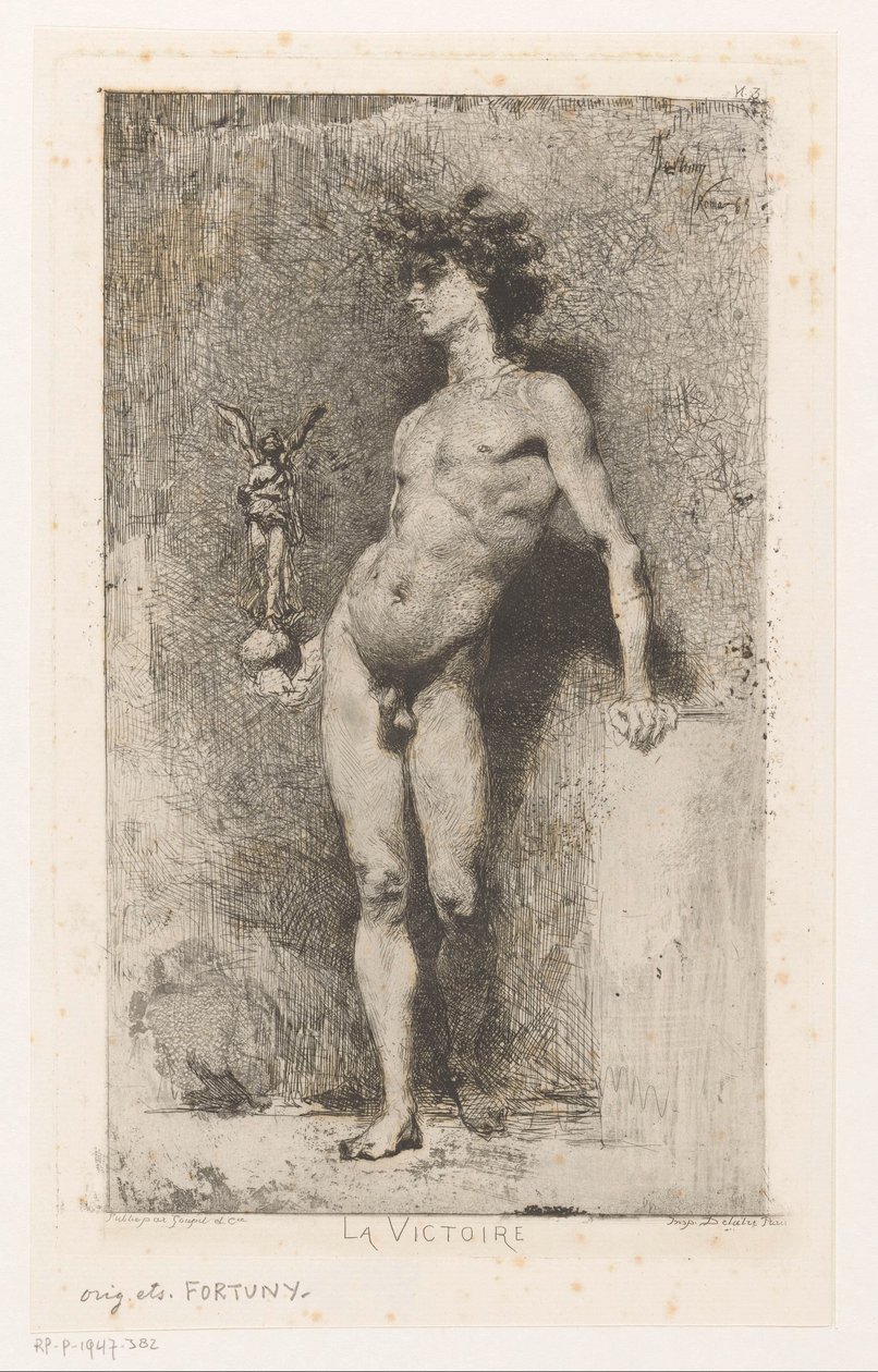 Meztelen férfi Nike-kal La Victoire (cím a tárgyon) alkotó: Mariano José María Bernardo Fortuny y Carbó