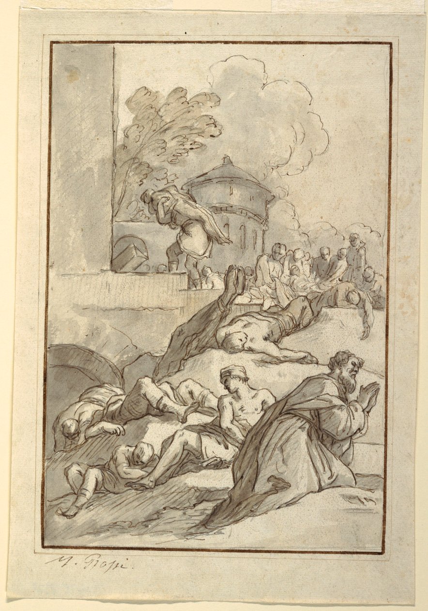 Rajz, Egy szent tanulmánya a pestis idején, 1790 körül. alkotó: Mariano Rossi