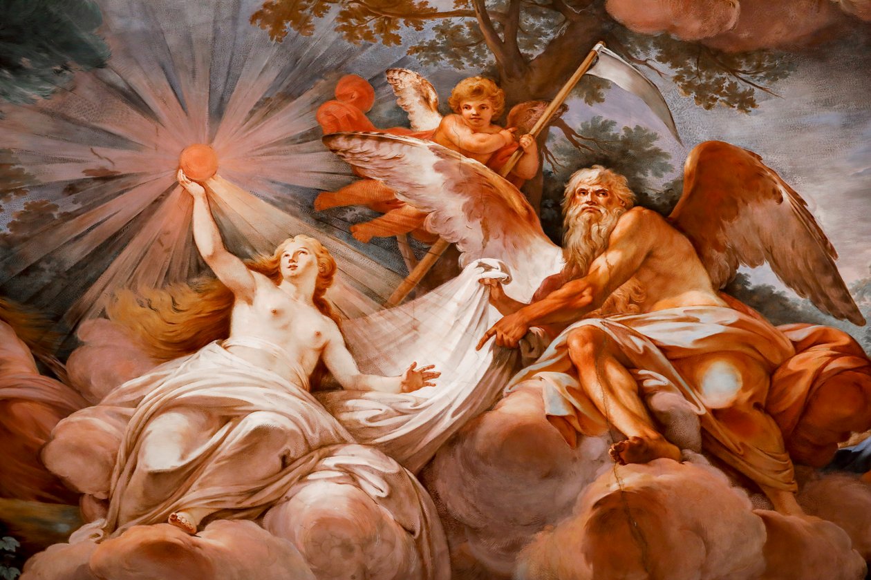 Jupiter fogadja Romulust az Olimposzban. Részlet a „Romulus apoteózisáról” 1775 -1779, freskó alkotó: Mariano Rossi