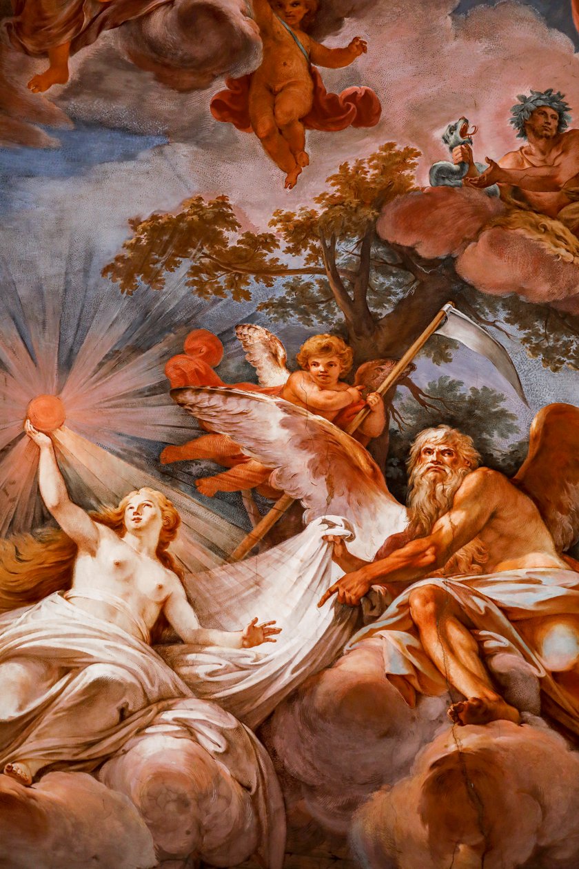 Jupiter fogadja Romulust az Olimposzban. Részlet a „Romulus apoteózisáról” 1775 -1779, freskó alkotó: Mariano Rossi