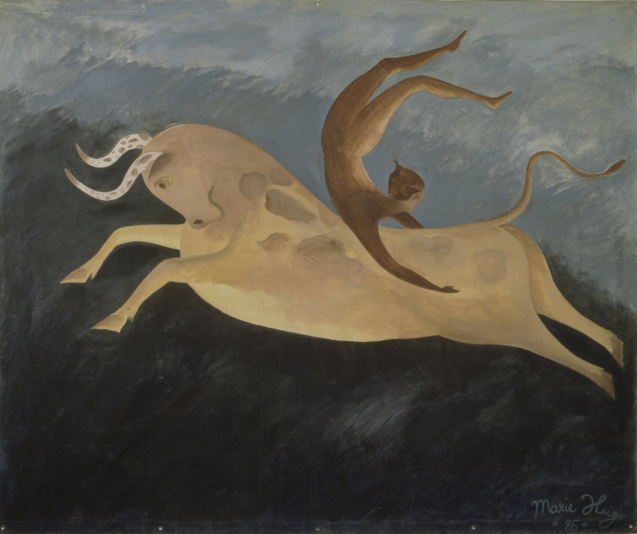 Bika a krétai táncosnővel, 1987 (akril, vászon) alkotó: Marie Hugo