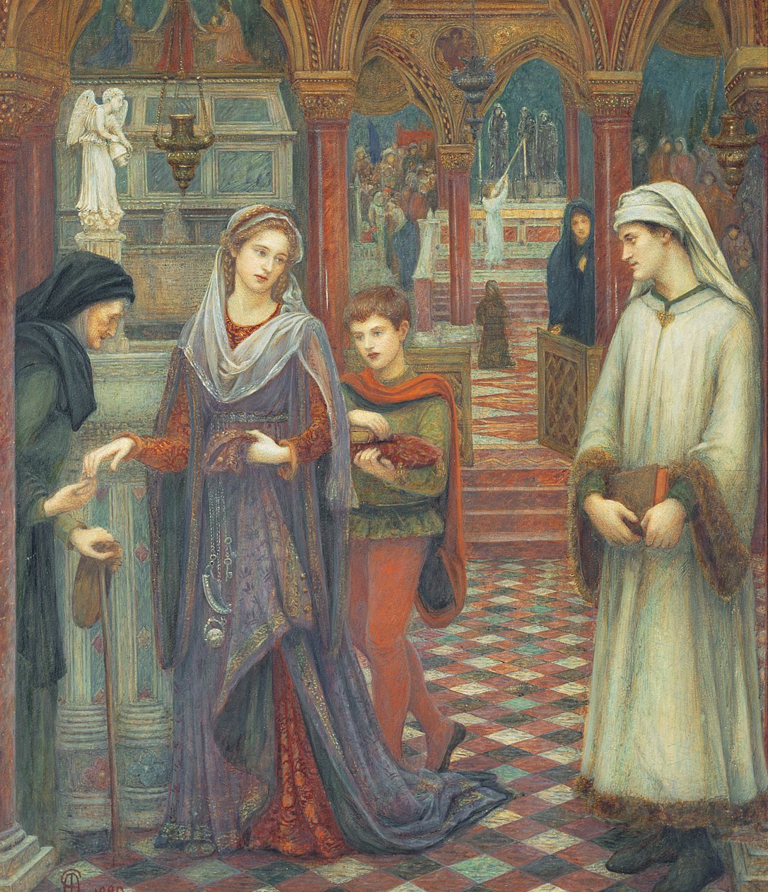 Dante és Beatrice, 1880 (wc és bodycolour, papír) alkotó: Marie Spartali Stillman