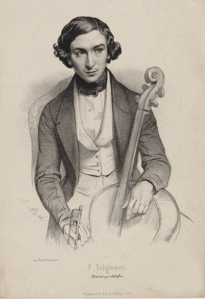 Hippolyte Prosper Seligmann gordonkaművész és zeneszerző portréja 1817-1882, 1840. alkotó: Marie Alexandre Menut Alophe