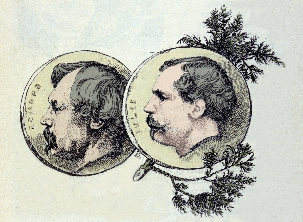 Edmond Goncourt (1822-1896) és Jules Goncourt (1830-1870) testvérírók portréja. Marie Bacquemond (1841-1916) rézkarca alkotó: Marie Bracquemond