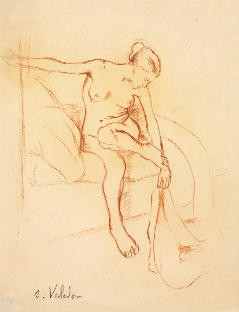 Ágyon ülő meztelen nő, XX. század első harmadában. alkotó: Marie Clementine (Suzanne) Valadon