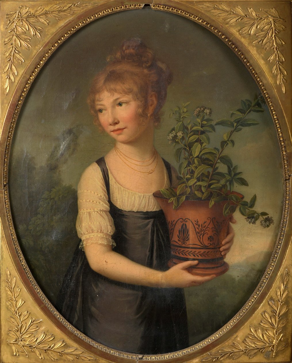 Madame Larsonnier, szül. Edmée Gabiou kislányként etruszk vázával. alkotó: Marie Elisabeth Lemoine