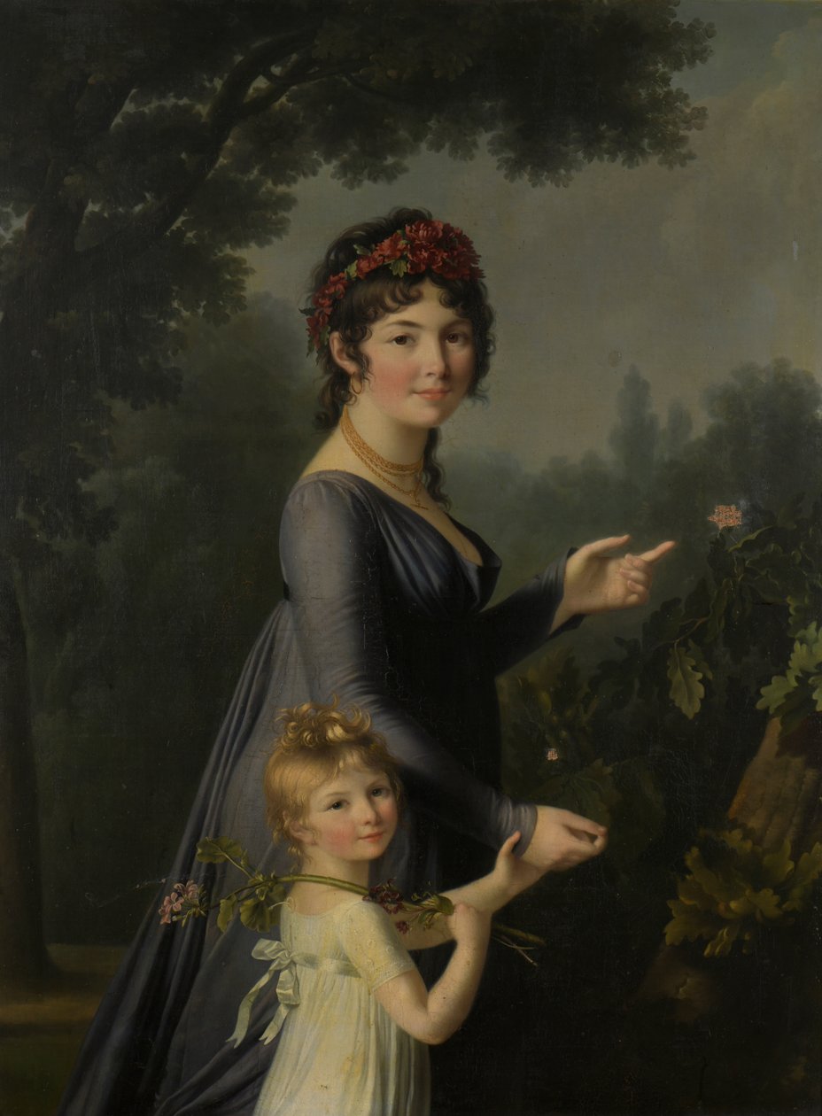 Marie Geneviève Lemoine portréja lányával, Anne Aglaé Deluchival egy parkban. alkotó: Marie Elisabeth Lemoine