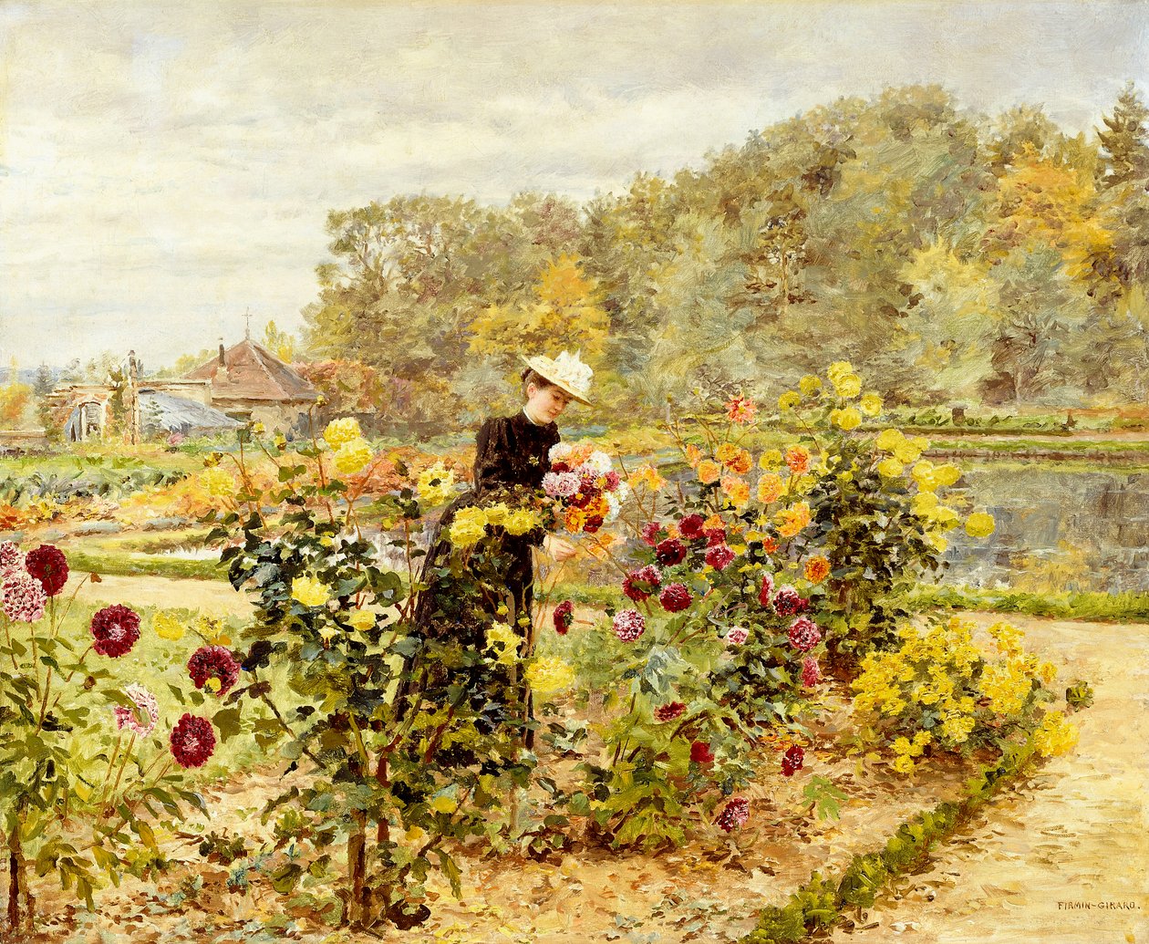Egy elegáns nő a rózsakertben, alkotó: Marie Francois Firmin Girard