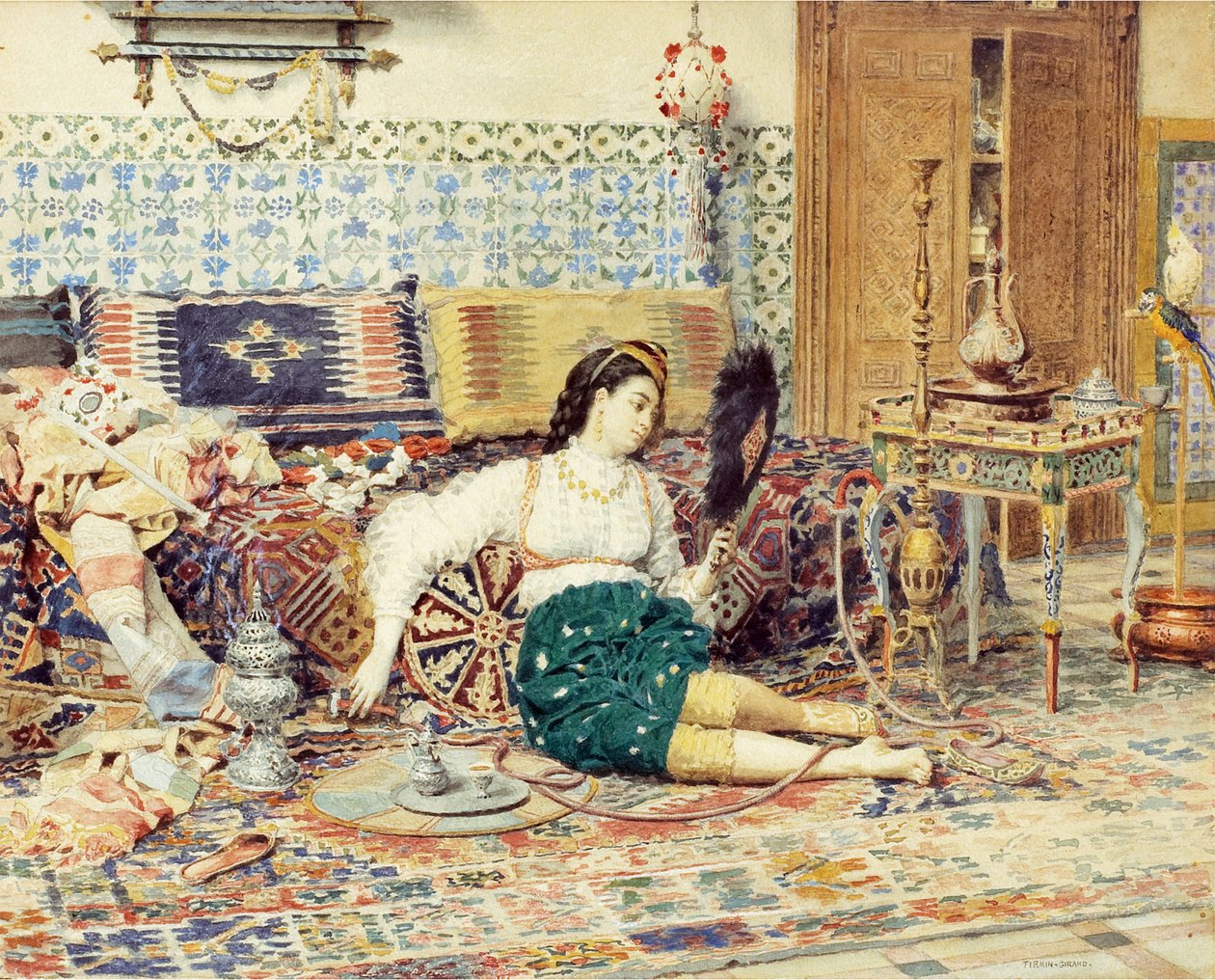 Firmin-Girard (Firmin Girard), Francois Marie (1838-1921) gyönyörű keleti, - Akvarell, papír, 38x47 - Magángyűjtemény alkotó: Marie Francois Firmin Girard