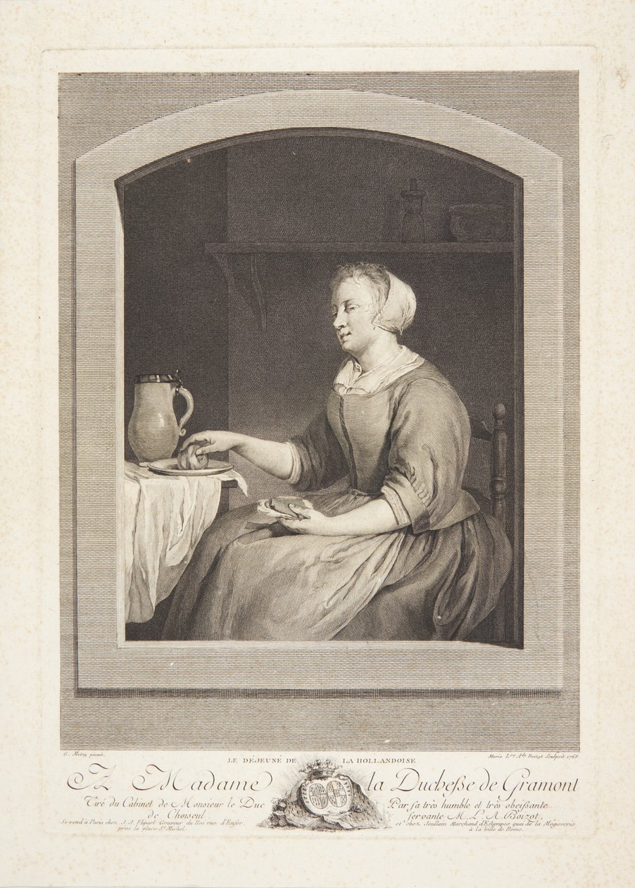 Egy holland nő reggelizik, az ablakon keresztül alkotó: Marie Louise Adélaïde Boizot