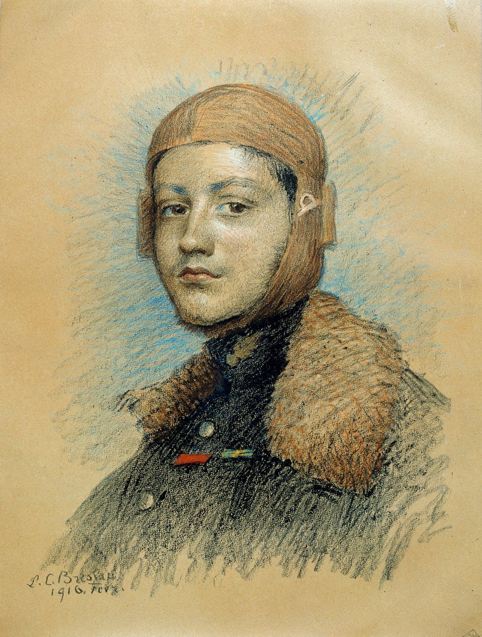 Georges Guynemer (1894-1917) francia hadipilóta portréja. 1916. februári rajz. Marie Louise Catherine Breslau (1856-1928) rajza ec.suis. alkotó: Marie Louise Catherine Breslau
