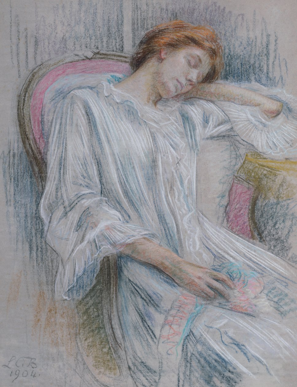 Fiatal nő aludt egy széken alkotó: Marie Louise Catherine Breslau