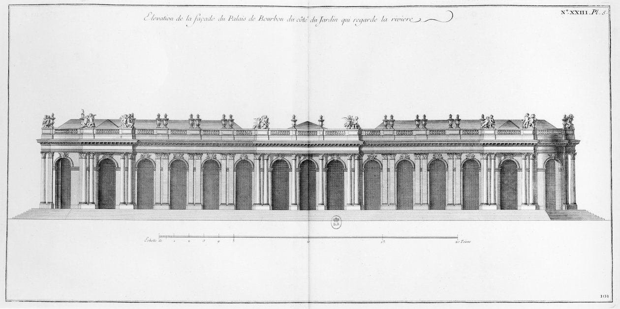Homlokzat a párizsi Palais Bourbon Szajnáján, Jacques Francois Blondel (1705-74), 1752-56 "L