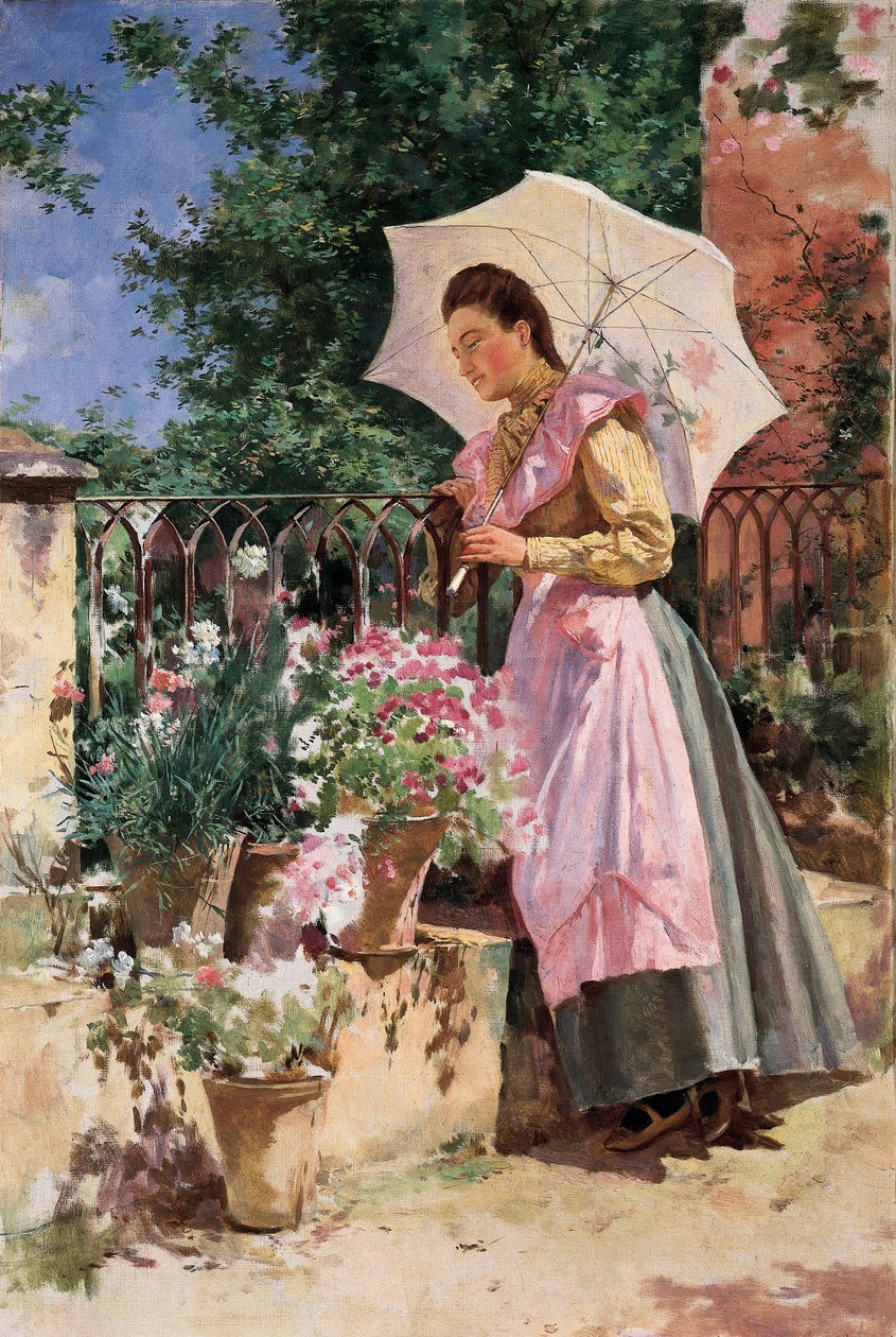 Isidoro Marin Gares (1863-1926) festménye: "" A hölgy az esernyővel" - a 19. század végén, Granada. Bellas Artes de Granada Múzeum. alkotó: Marin Isidoro Gares