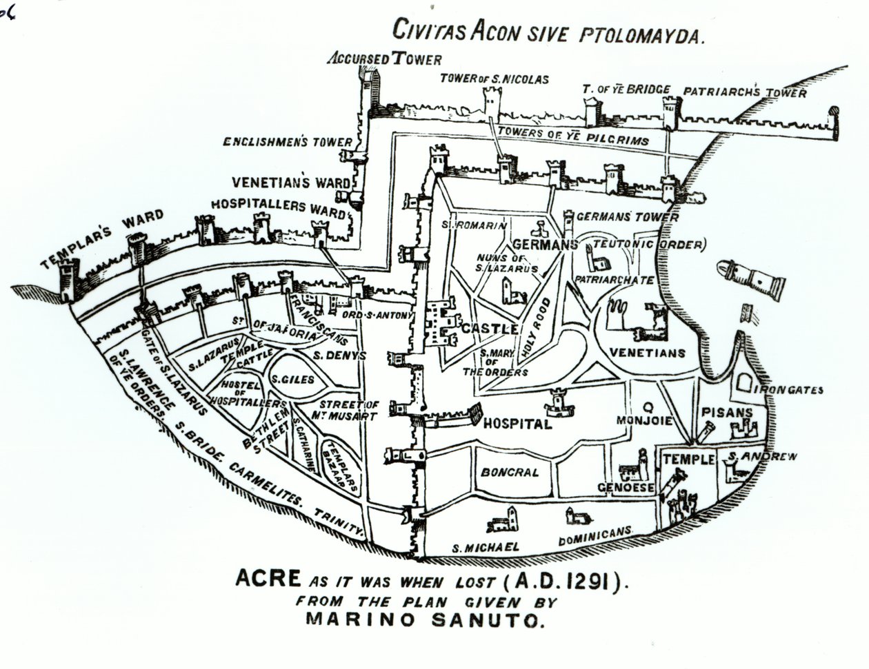 Acre, mint amikor elveszett (i. e. 1291) alkotó: Marino the Elder Sanuto